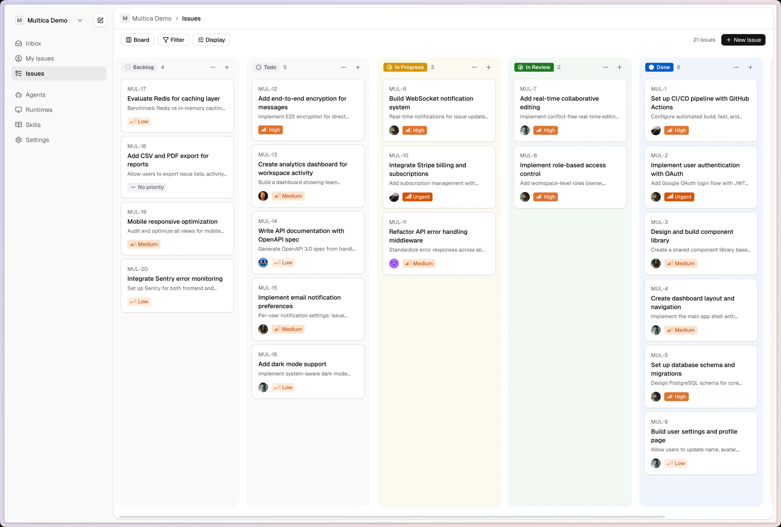 multi-taisui board view — issues managed by humans and agents